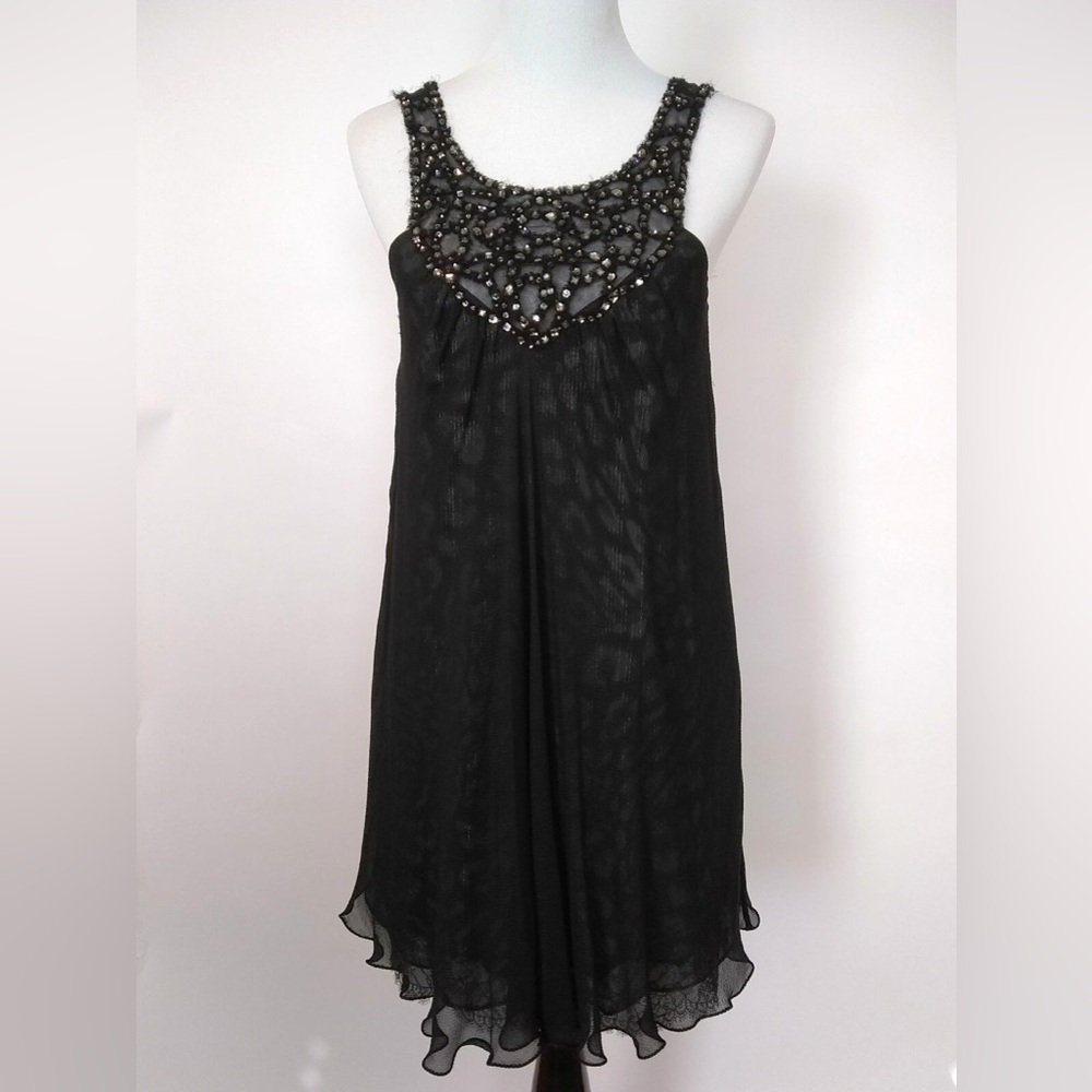 BCBGMAXAZRIA High-Neck Babydoll Dress |  Rhinestone Shimmer Black (XS) Like New